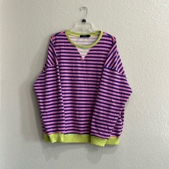 Zesica Sweaters - Women's long sleeve striped Crewnecks Oversized Sz XL Blue Pink Green